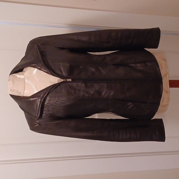Jones New York Black Leather Scuba-Style Jacket - Picture 1 of 11